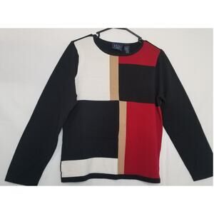 Crazy Horse / Liz Claiborne Color Block Long Sleeve Sweater Round Neck Size L